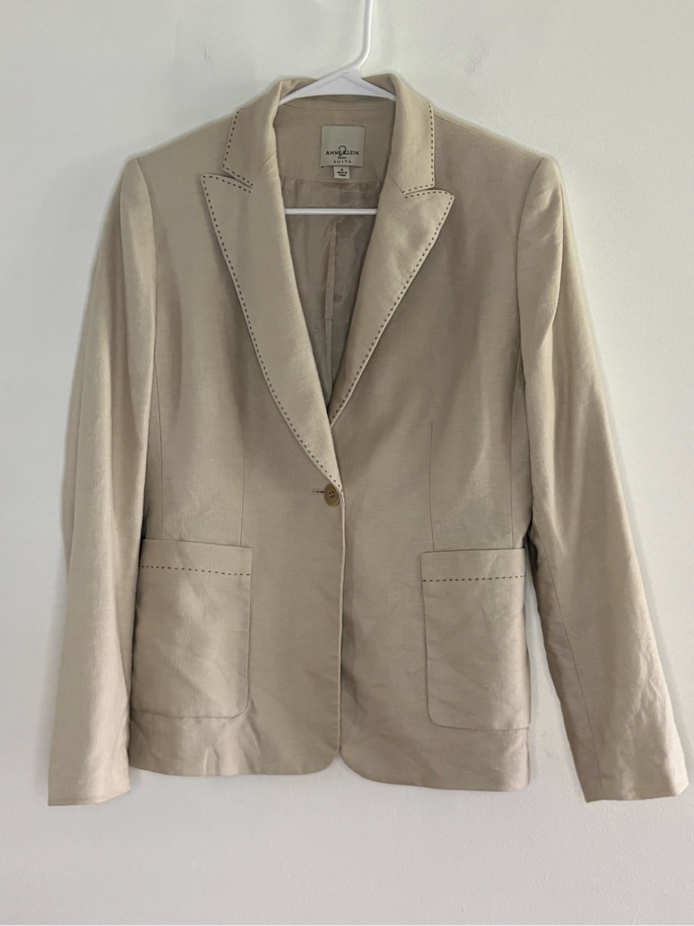 Anne Klein Light Beige Notch-Lapel Blazer and pant set Linen  6
